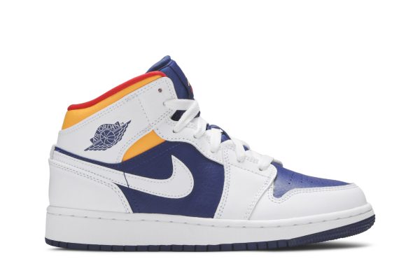 Køb Air Jordan 1 Mid GS White Deep Royal Blue Sko 554725-131