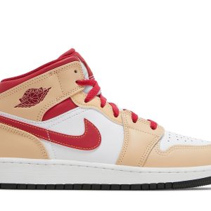 Køb Air Jordan 1 Mid GS Light Curry Cardinal Red Sko 554725-201