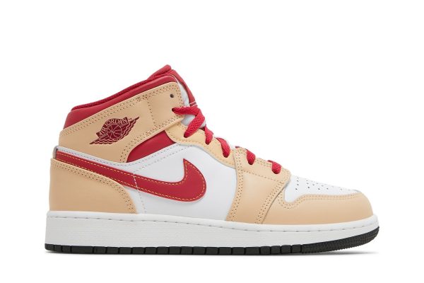 Køb Air Jordan 1 Mid GS Light Curry Cardinal Red Sko 554725-201