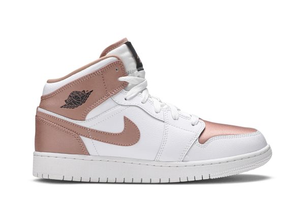 Køb Air Jordan 1 Mid GS Hvid rosa guld Sko 555112-190