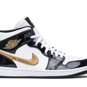 Køb Air Jordan 1 Mid Patent SE Black Gold Sko 852542-007