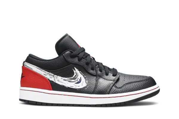 Air Jordan 1 Low Brushstroke Swoosh Sort Rød Sko DA4659-001