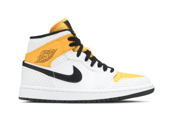 Køb Air Jordan 1 Mid White Perforated Laser Orange BQ6472-107 Sko til damer Online