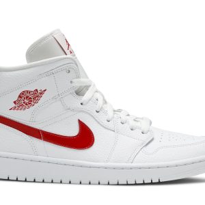 Køb Air Jordan 1 Mid Hvid Universitetsrød BQ6472-106 Sko til damer Online