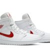 Køb Air Jordan 1 Mid Hvid Universitetsrød BQ6472-106 Sko til damer Online-5